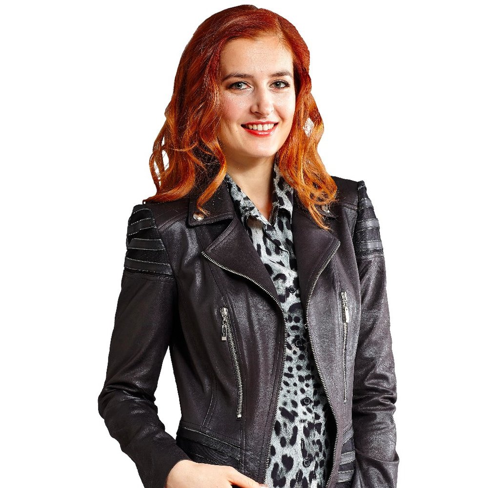 Faux Leather Jacket with Mesh Trim